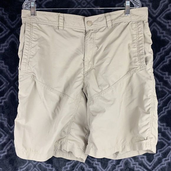 North Face Mens Sz 38 Horizon Utility Shorts Hiking Nylon Khaki Dune Beige Logo - Picture 1 of 6